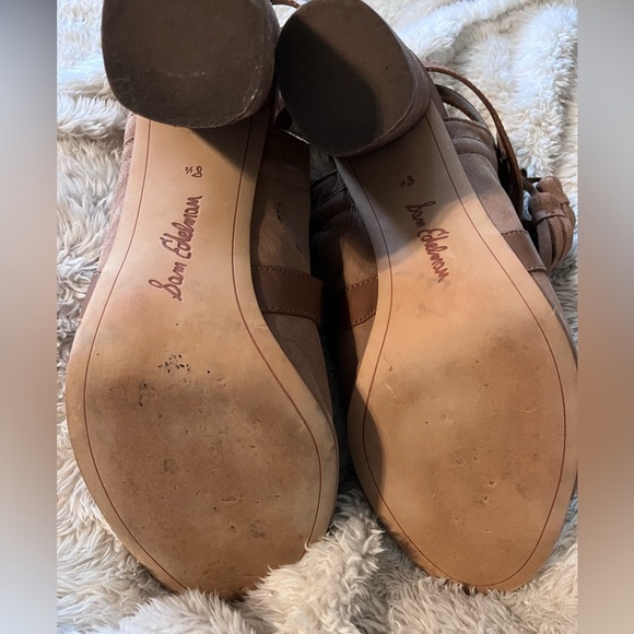 Sam Edelman “Vermont” Tan Leather Peep-Toe Block Heel Open BackbSandal Boots - Picture 5 of 5